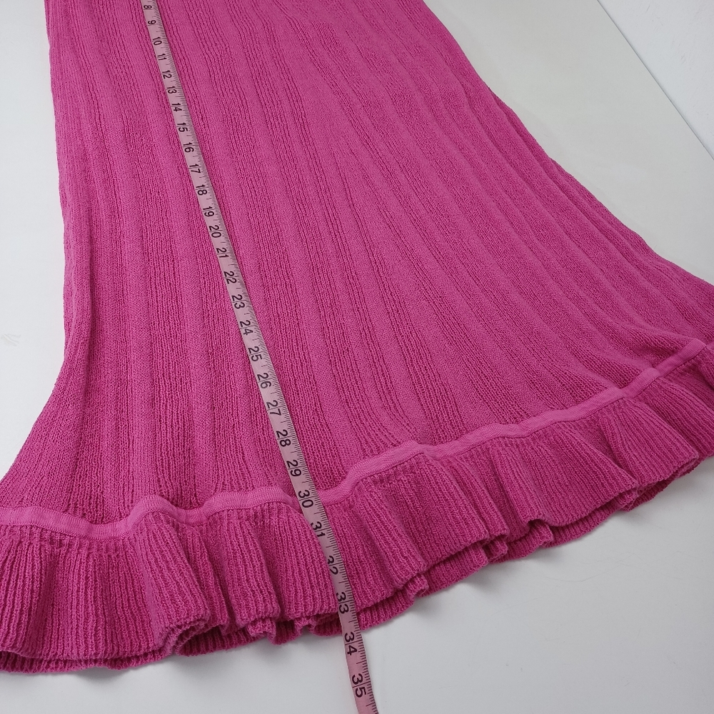 Ganni Ruffle Knit Midi Skirt Size M Women Preppy Linen Blend Pull On In Pink - Picture 13 of 15